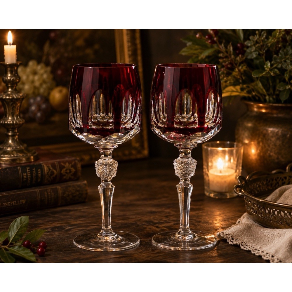 Nachtmann Antika Amethyst Hock Wine Glasses Set of 2 Crystal Germany 8"